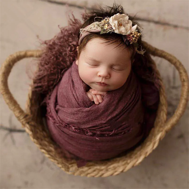 Newborn Photography Props Photography Accessori Natural Straw Hand-woven Basket Fotografia Infantil Baby Milestone Photo Shoot patchi baby souvenirs