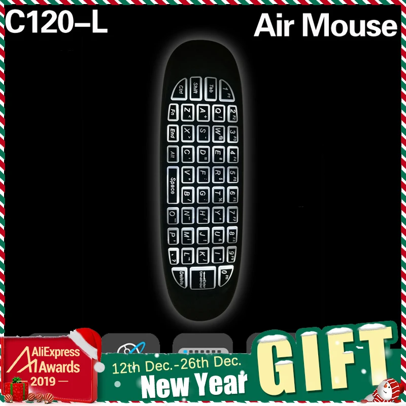 Новая подсветка C120 air mouse 6 осей гироскоп английский перезаряжаемый C120 мини беспроводная клавиатура 2,4G для Android tv Box PC