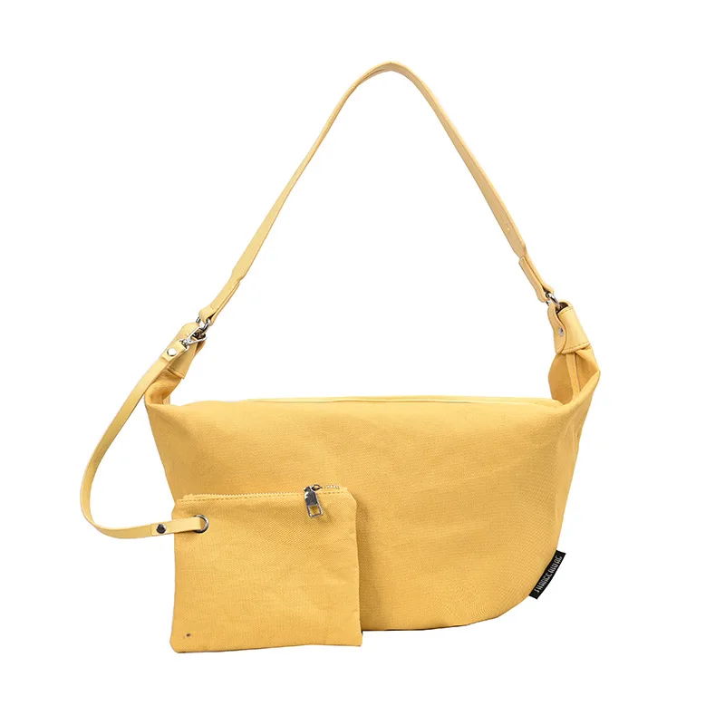 

Ougger Big Women Crossbody Sport Bag Shoulder Bags Fall Yellow Canvas New Arrival Simple Hobos Bag with Zipper for Outdoor