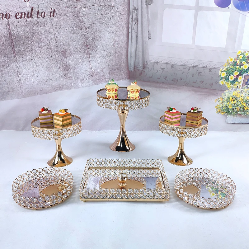 6Pcs Cake Stand Set Metal Cupcake Holder Display Plate Crystal Wedding 