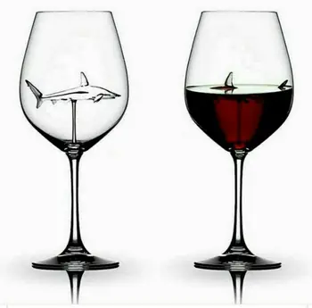 

Built-in Shark Wine Glass New Design Goblet Whiskey Glass Dinner Decorate Handmade Crystal For Party Flutes Glass