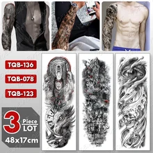 

3 pcs/lot Large Arm Sleeve Tattoo Bear Eagle Skull Waterproof Temporary Tatto Sticker Eye Body Art Full Fake Tatoo Women Men