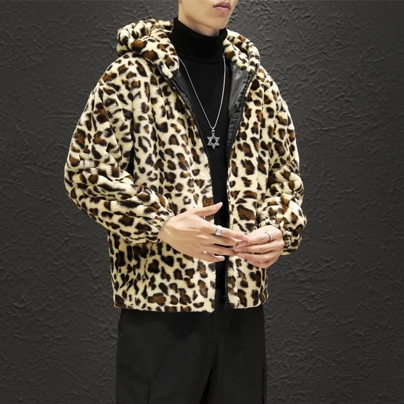 RUIHUO Leopard Print Hooded Winter Jacket Men 2022 Winter Clothes Men Jacket Parkas 4XL New Arrivals parka jacket with fur hood