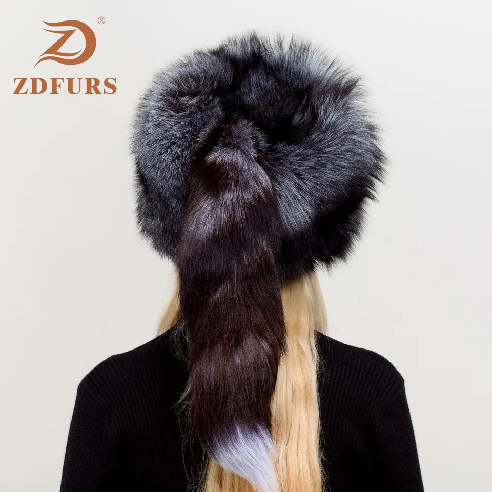 ZDFURS * Женская русская ушанка Авиатор охотничья шапка бомбер из лисьего меха шапки