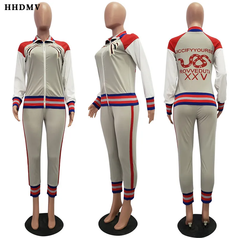 HHDMV GJH1062 street casual movement style sets long sleeve lapel zipper top elastic long pants printed two piece sets