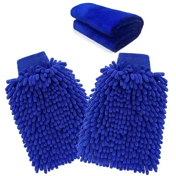 

NEW-Microfiber Mitt,Car wash mitt(3-Pack) noodle Microfiber Wash Gloves car cleaning Microfiber mitt with polishing cloth