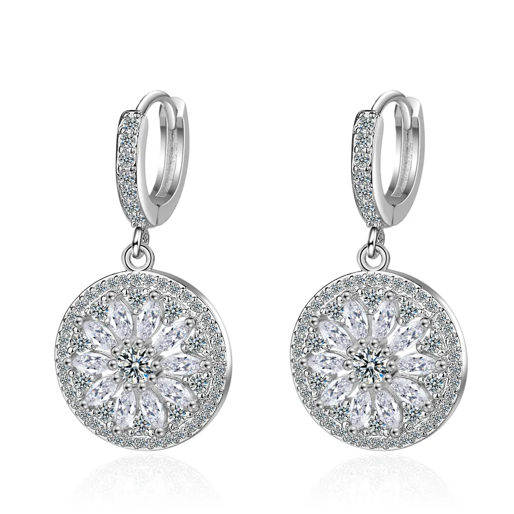 Fanqieliu S925 Stamp Silver Drop Earrings For Women New Round Crystal Luxury Jewelry Girl Gift Trendy FQL20411