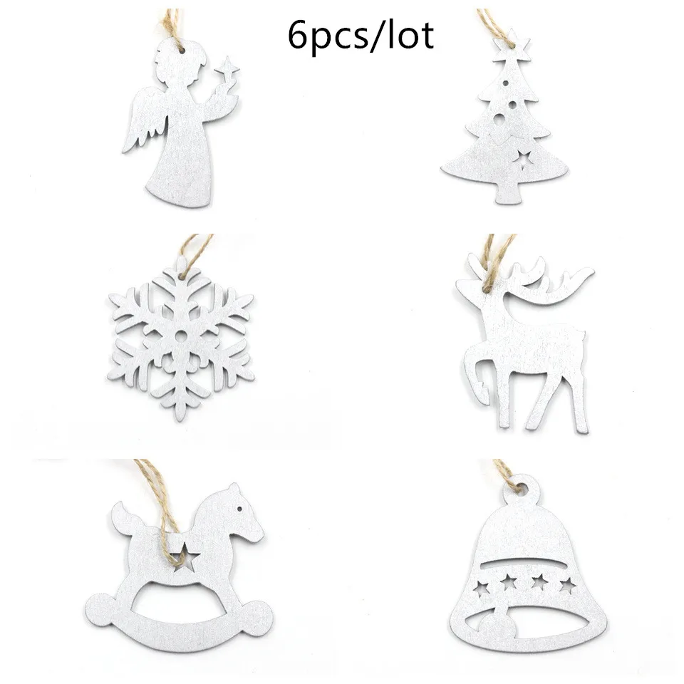 6pcs-42-silver mixed Рождественский Деревянный DIY кулон Noel гирлянды фигурные рождественские украшения для дома Natal Navidad дерево декор подарки на год - Цвет: 6pcs-42-silver mixed