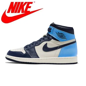 

Original Nike Air Jordan 1 Obsidian Men's Basketball breathable Shoes Women High-top Comfortable Sports Sneakers 555088-140