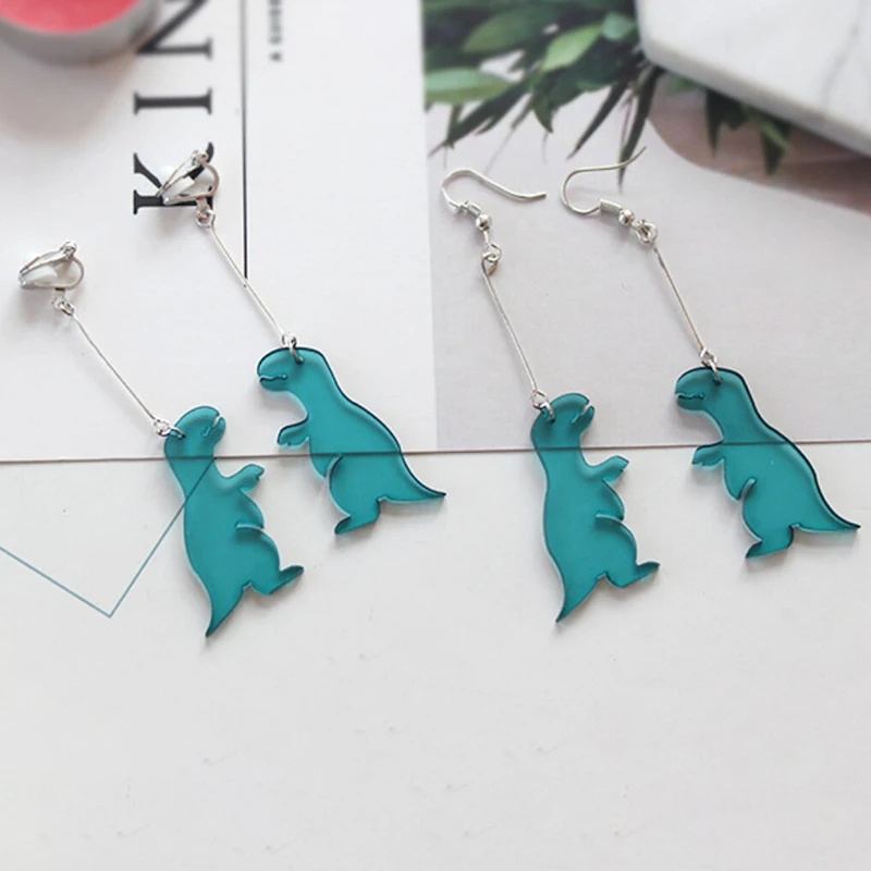 1 Pair Fashion Women Handmade Green Dinosaur Acrylic Drop Dangle Earrings Jewelry Gift New
