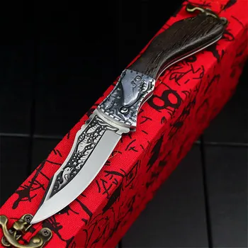 

SR Japan imported Wolf head solid wooden handle folding knife outdoor survival EDC knife outdoor hunting folding knife