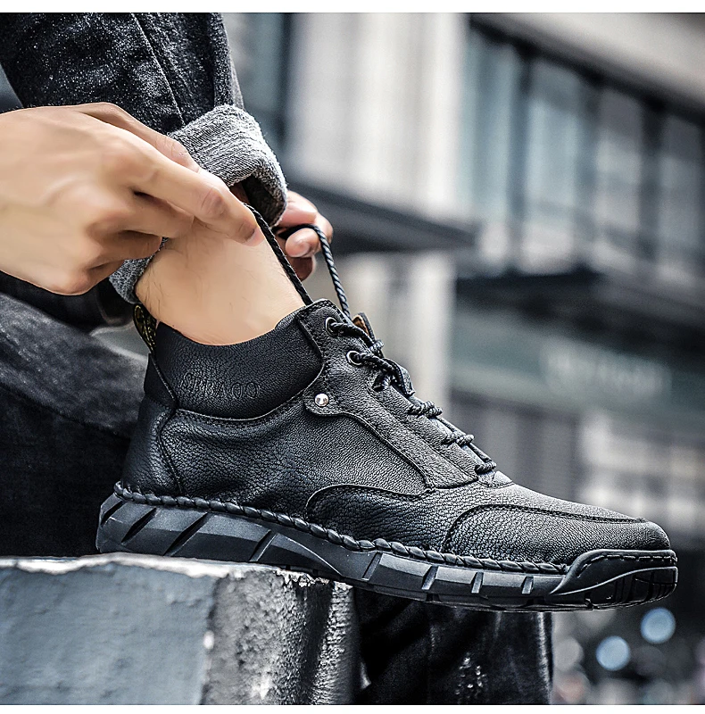 Brand Mens Winter Boots Fur Warm Mens Snow Boots High Quality Leather Mens Platform Boots Winter Outdoor Mens Trainers