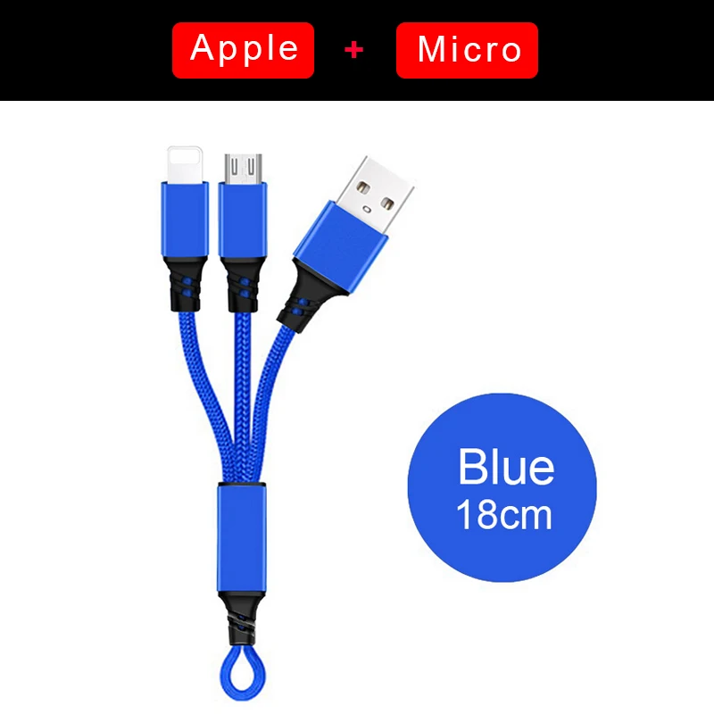 3 в 1 usbc Micro USB кабель для iPhone зарядное устройство 3A провод для быстрой зарядки для samsung Xiaomi type C мульти Android кабели для мобильных телефонов - Цвет: 2in1 18cm Bue