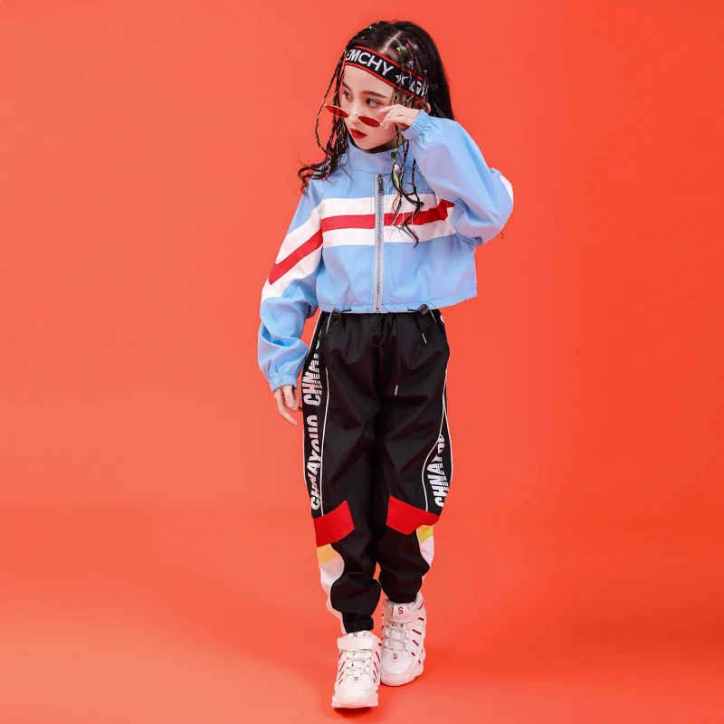 Kid Hip Hop Clothing Stand Collar Jacket Coat Top Running Casual Pants for Girls Boy Jazz Dance Costume Set Dancing Clothes Wear (4)