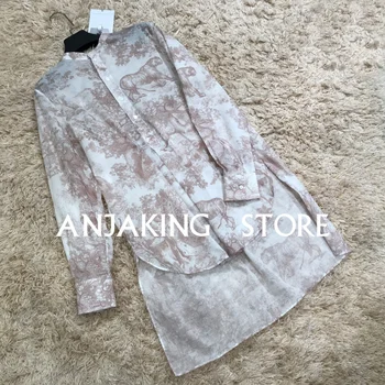 

2020 Women's new animal print shirt casual wear button round neck blouse Irregular length casual light cotton stand collar shirt