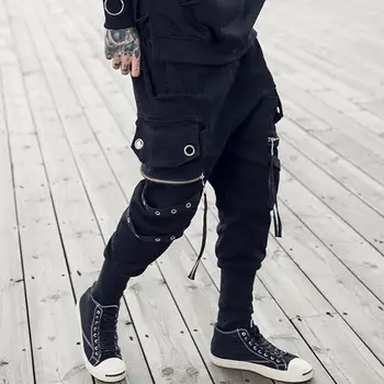

Fashion New Men's Hip Hop Street Punk Casual Motorcycle Gothic Solid Color Mid Waist Casual Pencil Trousers Fashion Trend
