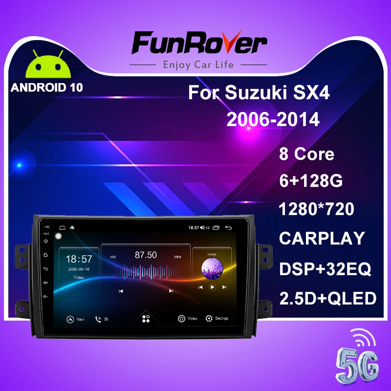 Автомагнитола Funrover мультимедийный видеоплеер для Suzuki SX4 2006-2014 навигация GPS Android 10 0