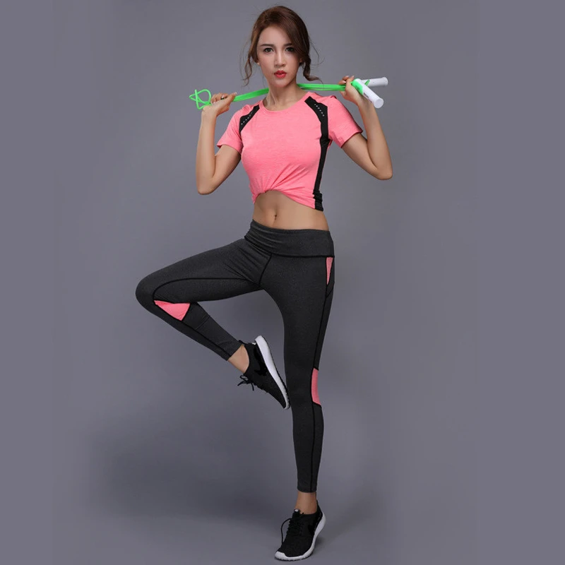 Conjunto deportivo profesional de dos piezas para mujer, chándal, camisa deportiva con leggins elásticos y ropa deportiva ajustada|Conjuntos de yoga| - AliExpress