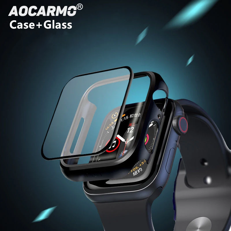 Aocarmo Screen Display Tempered Glass Film Protection 360 Full Cover Case For Apple Watch Series 1 2 3 4 5 38/42mm 40/44mm | Мобильные