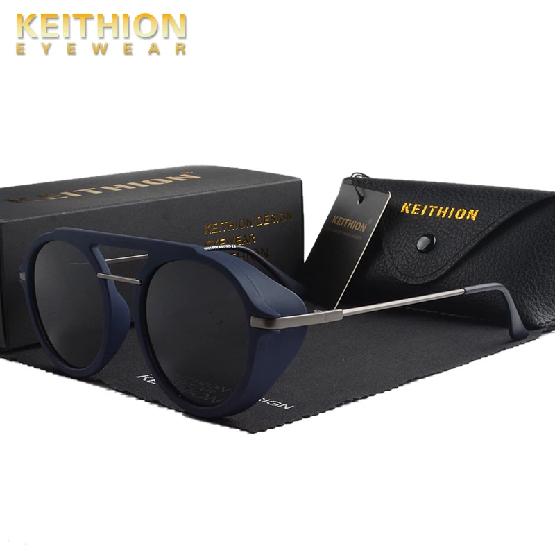 

KEITHION Men Vintage SteamPunk Round Style TR90 Polarized Sunglasses Side Shield Punk Brand Design Sun Glasses UV400