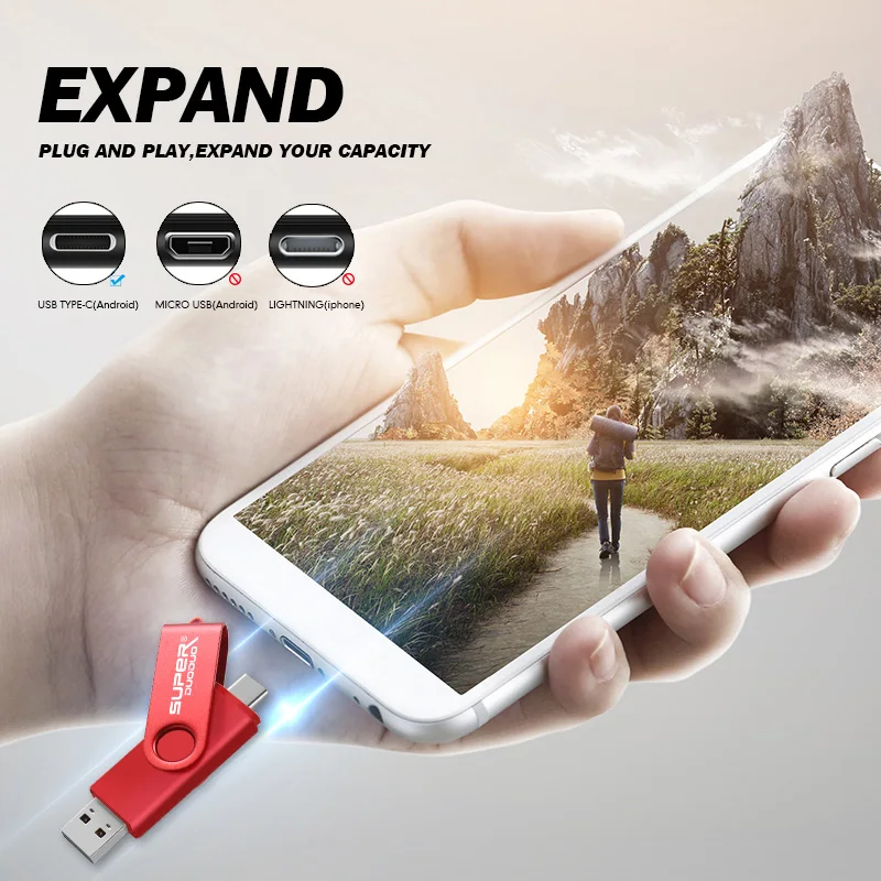 Водонепроницаемый 2 в 1 type-C флеш-диск usb 2,0 32 Гб 64 Гб 128 ГБ флэш-память usb флешка Полная Емкость Флешки высокое количество U диск