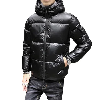 

Men Winter Jacket Coats Casual Thick Warm Hooded Cotton Parka Men fashion solid color slim Glossy coat plus size 5XL