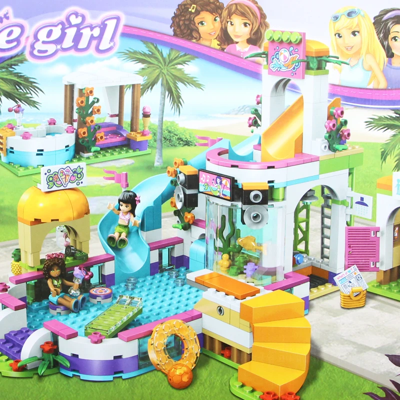 Billige 675 stücke Bausteine Die Heartlake Sommer Pool Ziegel Abbildung Spielzeug für Kinder Kompatibel Legoinglys Freunde