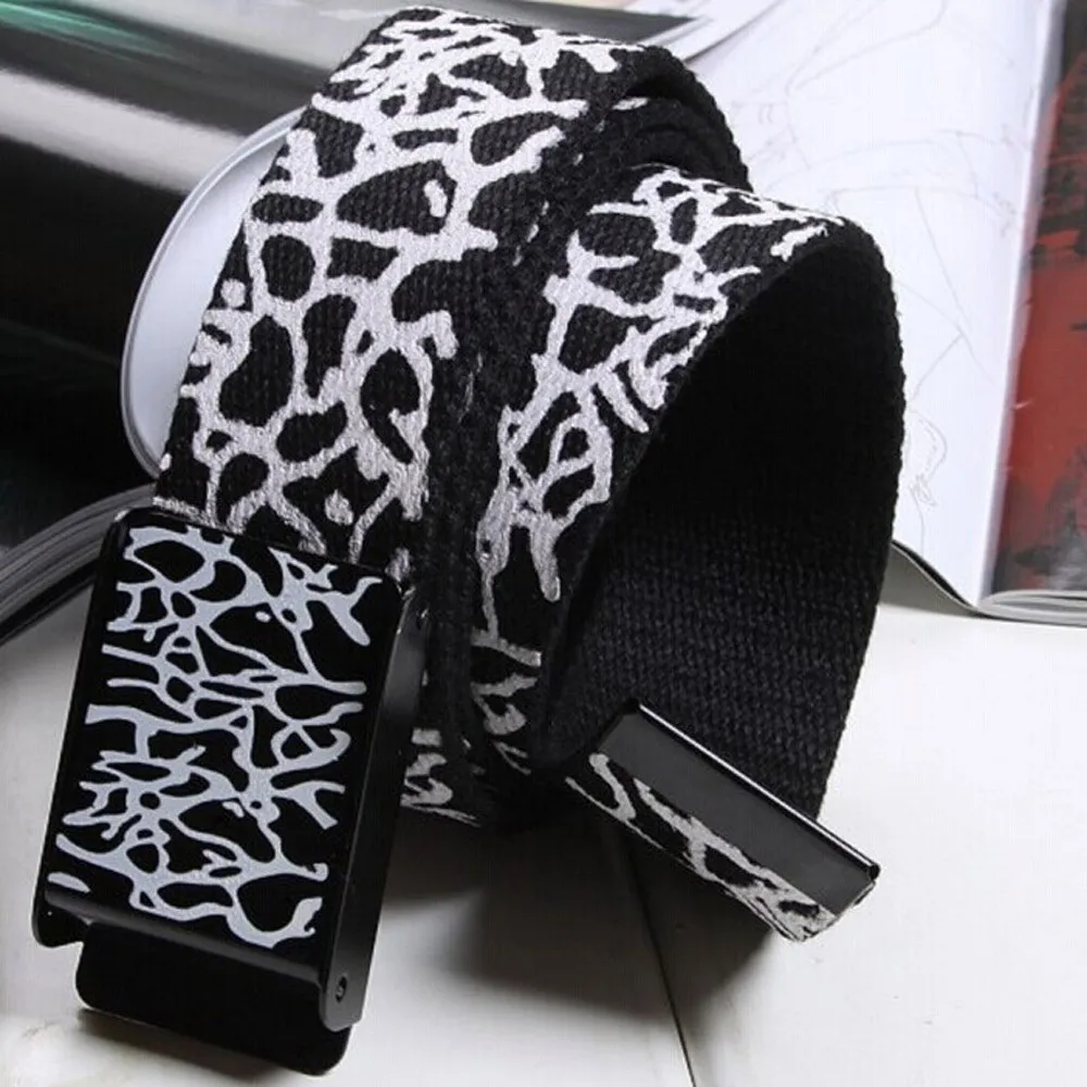 

Men Women Graffiti Printing Buckle Automatic Square Waistband Strap Sports Canvas Belts Casual ремень женский #T1P