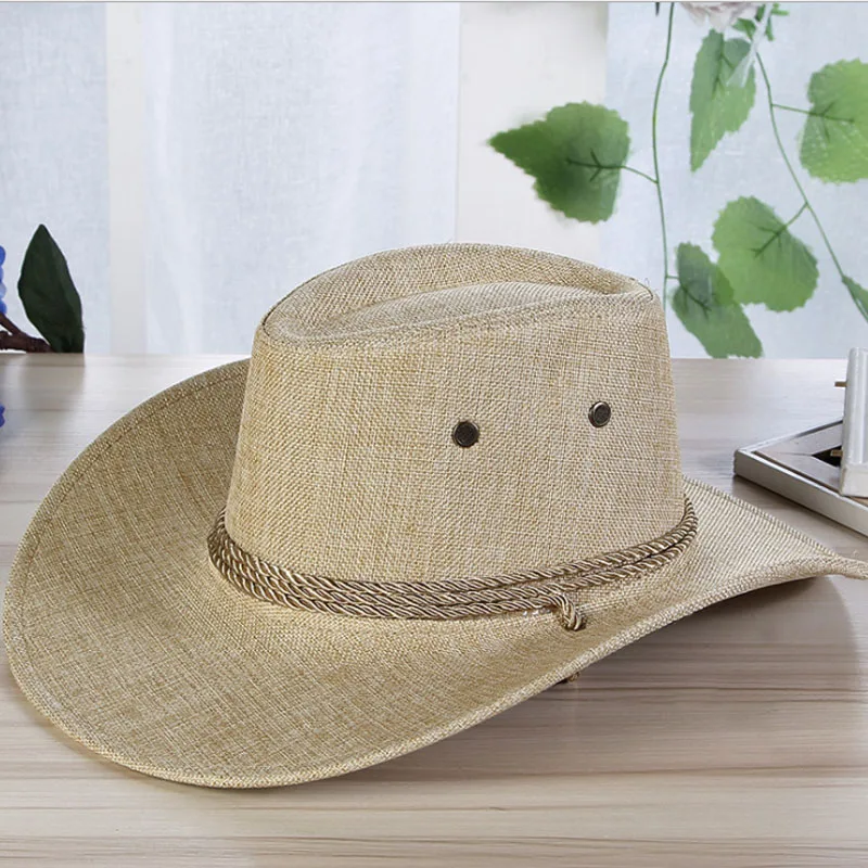 Западные Ковбойские шляпы для мужчин, солнцезащитный козырек, кепки для женщин, для путешествий, представление, западные шляпы, ковбой, 4 цвета, шляпа от солнца для путешествий - Цвет: Beige