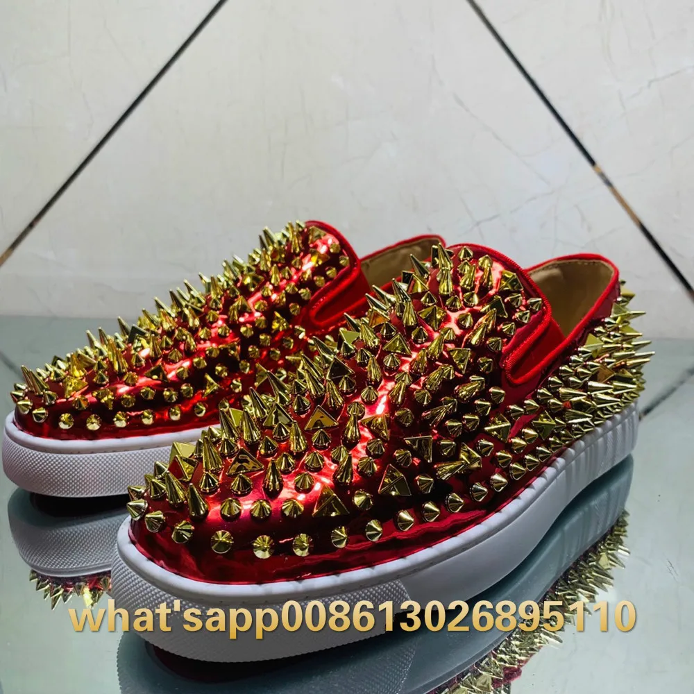 

Red bottom Low Cut Red Patent Leather Messy Rivets Slip On Red bottoms for men Flat Lovers Sneakers casual Sports shoes Footwear38-46