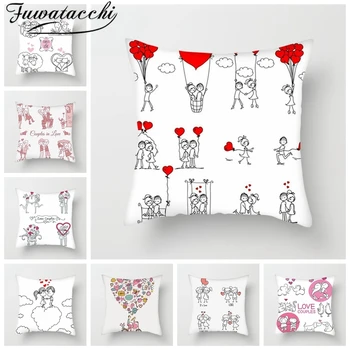 

Fuwatacchi Cartoon Couple Cushion Cover Valentine's Day Gift Throw Pillow Cases for Home Sofa Lover Printed Decor Pillow Cover