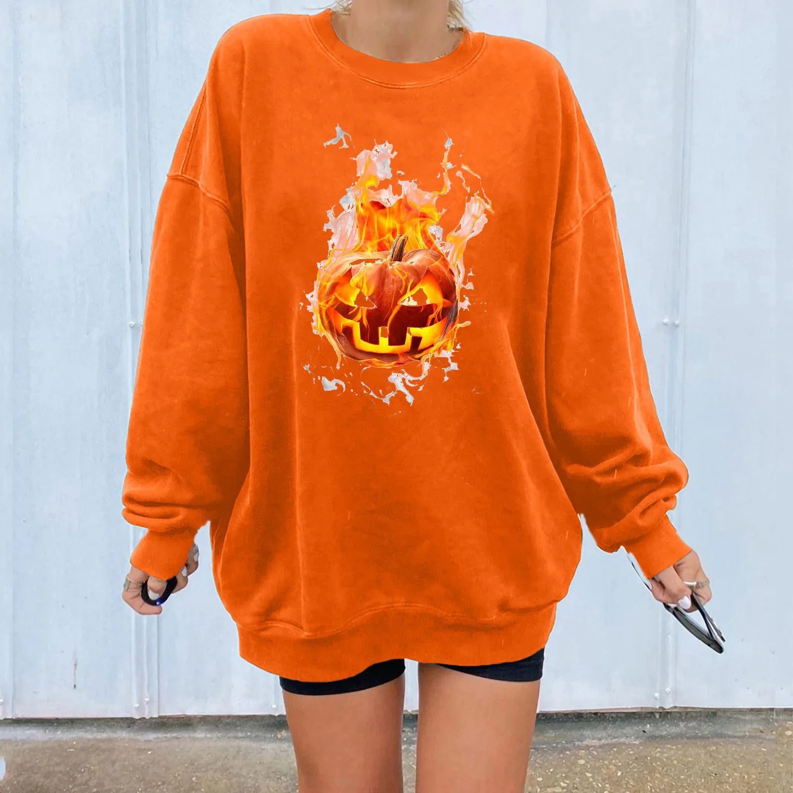 Orange Halloween Pumpkin Top Fashion Women's Clothing Casual Long Sleeve Printed Sweatshirt Autumn Winter Ladies Tops Oversized 1