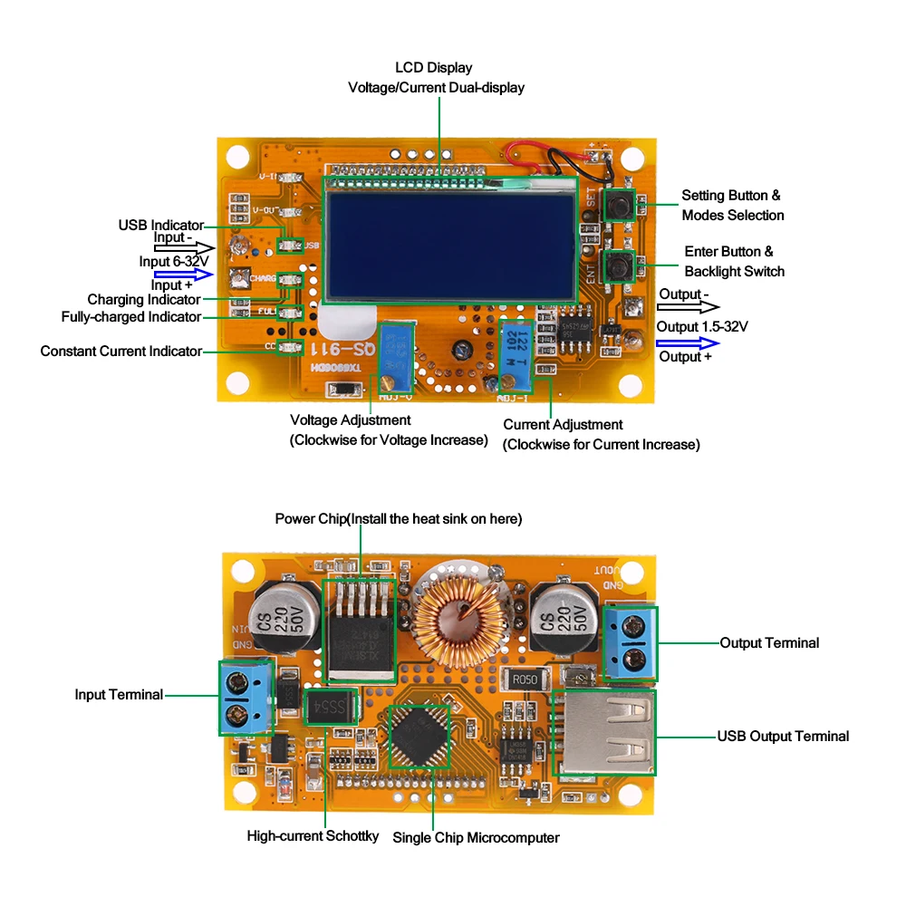 LCD Digital DC-DC Adjustable Step-down Power Supply USB Charge Module DIY Kit Constant Voltage/Current Voltmeter Ammeter