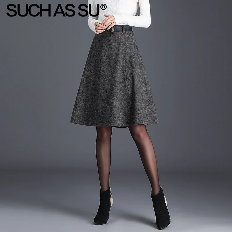 Gray Skirts Такие как SU новые осенние зимние вязаные юбки женские Черные Серые с высокой талией трапециевидные юбки длиной до колена плиссированные юбки женские - Цвет: Gray Skirts