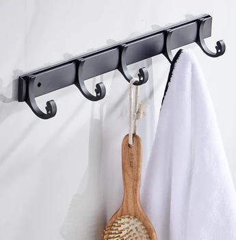 

Bathroom Wall Aluminum Towel Bathball Clothes Hanger Holder Black Row Hook Shelf Kitchen Tool Organizer Storage Rack Hooks
