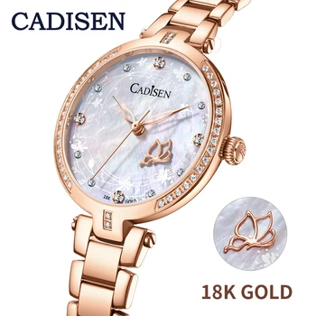 

CADISEN Women Watches 18K GOLD Fashion Watch 2020 Designer Ladies Watch Luxury Brand Real Gold Quartz Wrist Watch Sapphire Clock