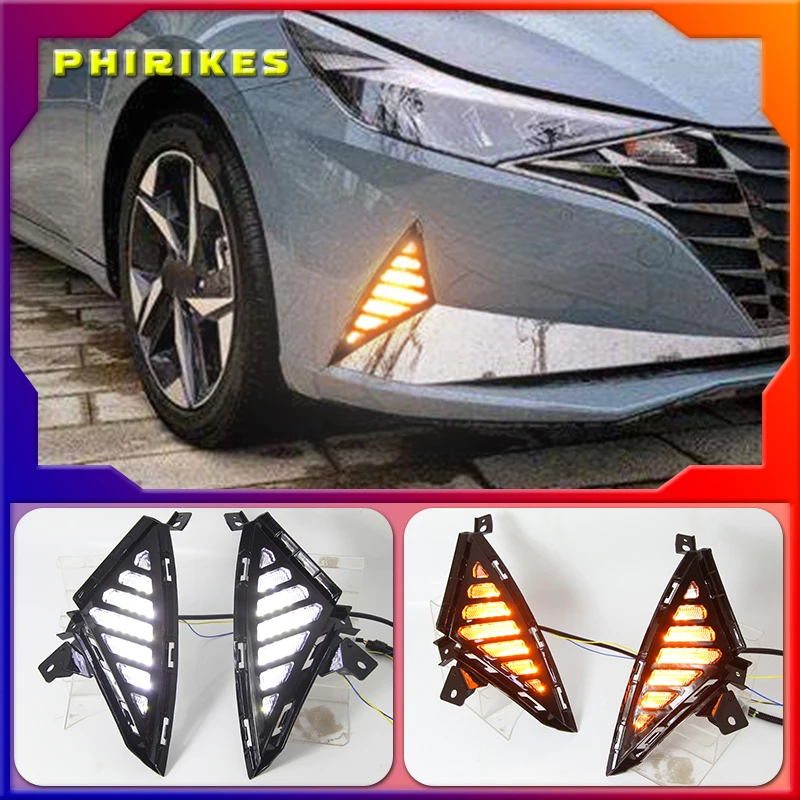 

LED DRL Daytime Running Lights with Yellow Turn Singal Car Fog Lamp Cover Case For Hyundai Elantra 2020 2021