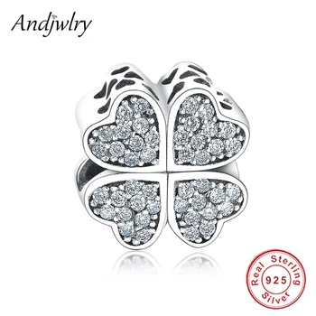 

Fit Original Charms Bracelet Sterling 925 Silver Beads Four Leaf Clover Heart Charms Women DIY Jewelry Making Berloque
