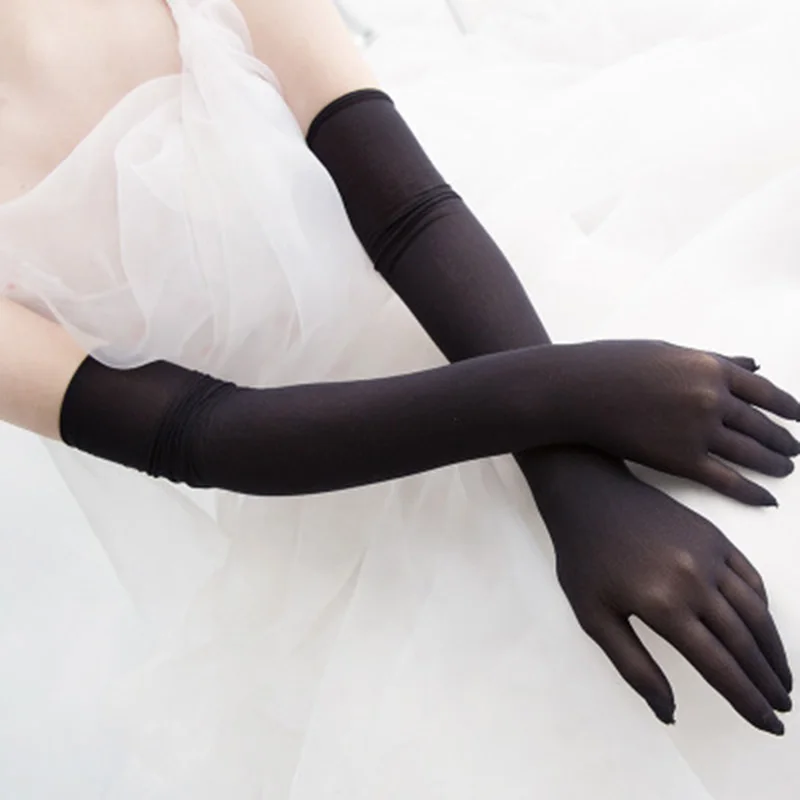 Женские сексуальные кружевные солнцезащитные перчатки, летние женские длинные эластичные ультра-тонкие анти-УФ перчатки для вождения, Черные Вечерние перчатки H83 - Цвет: Black