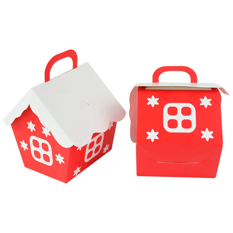 10Pcs Christmas House Shape Candy Bags Christmas Gift Box Cookie Bags Packaging Boxes Christmas Tree Pendant Party Decorations