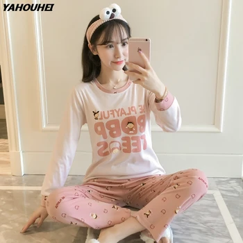 

2019 New Autumn 100% Cotton Pajamas Sets For Women Long Sleeve Pyjamas Girls Cute Homewear Pijama Mujer Loungewear Home Clothing