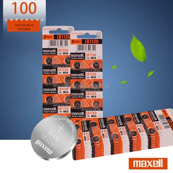 

AG10 Battery 100pcs for Maxell LR1130 LR54 Coin Button Cells 1.5V Alkaline D189 D389 D390 G10 G10A 1159SO 1168A 189