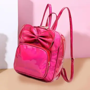 

Fashion Laser Backpack Women Cute Solid Bowknot Zipper Multi-pocket Shopping Bags Outdoor Travel Large Capacity Rucksacks