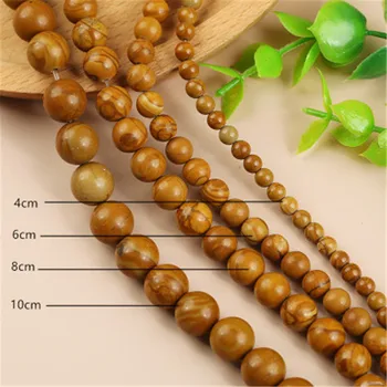 

Bracelets DIY Vintage Brown Wood Grain Gemstone Loose Beads Smooth Round Beads for Jewelry Making Natural Stone Beads