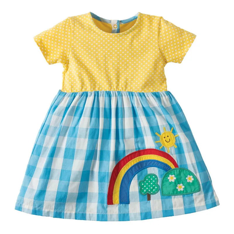 

Jumping Meters Summer Toddler Girls Rainbow Dresses Dots Cotton Children's Clothes Fashion Kids Dress Birthday Wear