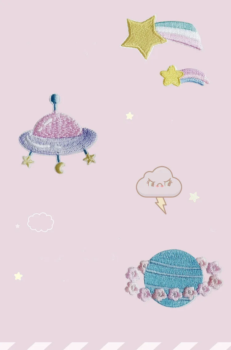 Description Picture 5 of itemPlanet Cute Patches Iron On Naszywki Na Ubrania Embroidery Patch For Clothing Flower Parches Para Ropa Bordados Ecusson A Coudre