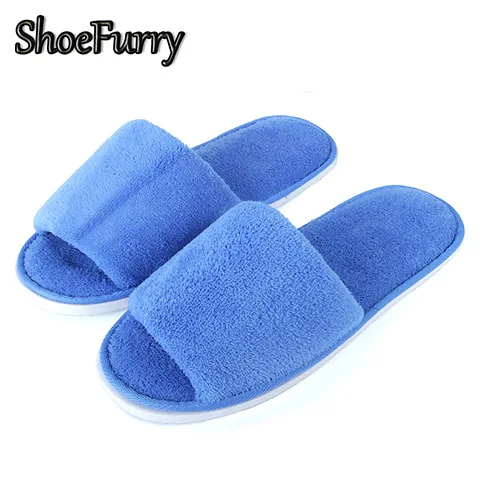 SJD-S Blue ShoeFurry/зимняя мужская повседневная хлопковая обувь; домашние тапочки; Мягкие плюшевые теплые тапочки для спальни; мужские тапочки для спа-отеля - Цвет: SJD-S Blue