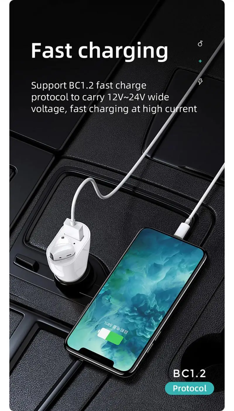 1Pcs Car Two-in-one Bluetooth 5.0 Headset Cigarette Lighter Car Charger Smart Fast Charge Car accessories Interior Car styling
