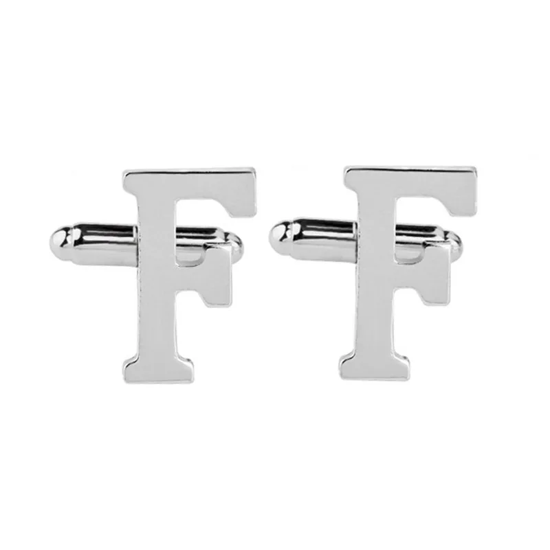 Родиевое покрытие Cufflink Business Mens Initial Silver Cuff Link Alphabet Letter Wedding Formal - Окраска металла: Родиевое покрытие