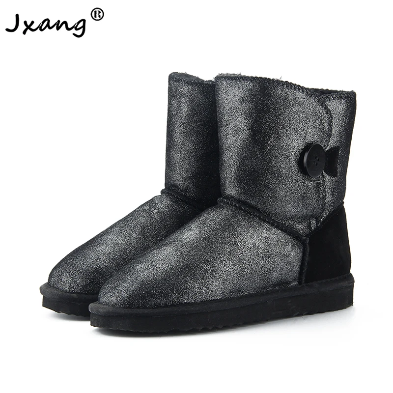 

JXANG 2020 Women's Australian Leather Snow Boots Winter Warm Leather Flat Boots Fashion Buckle Coldproof Plus Size Snow Shoes